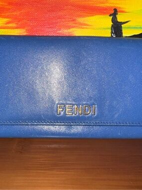 Fendi Bright Blue Leather Wallet with Gold Logo
